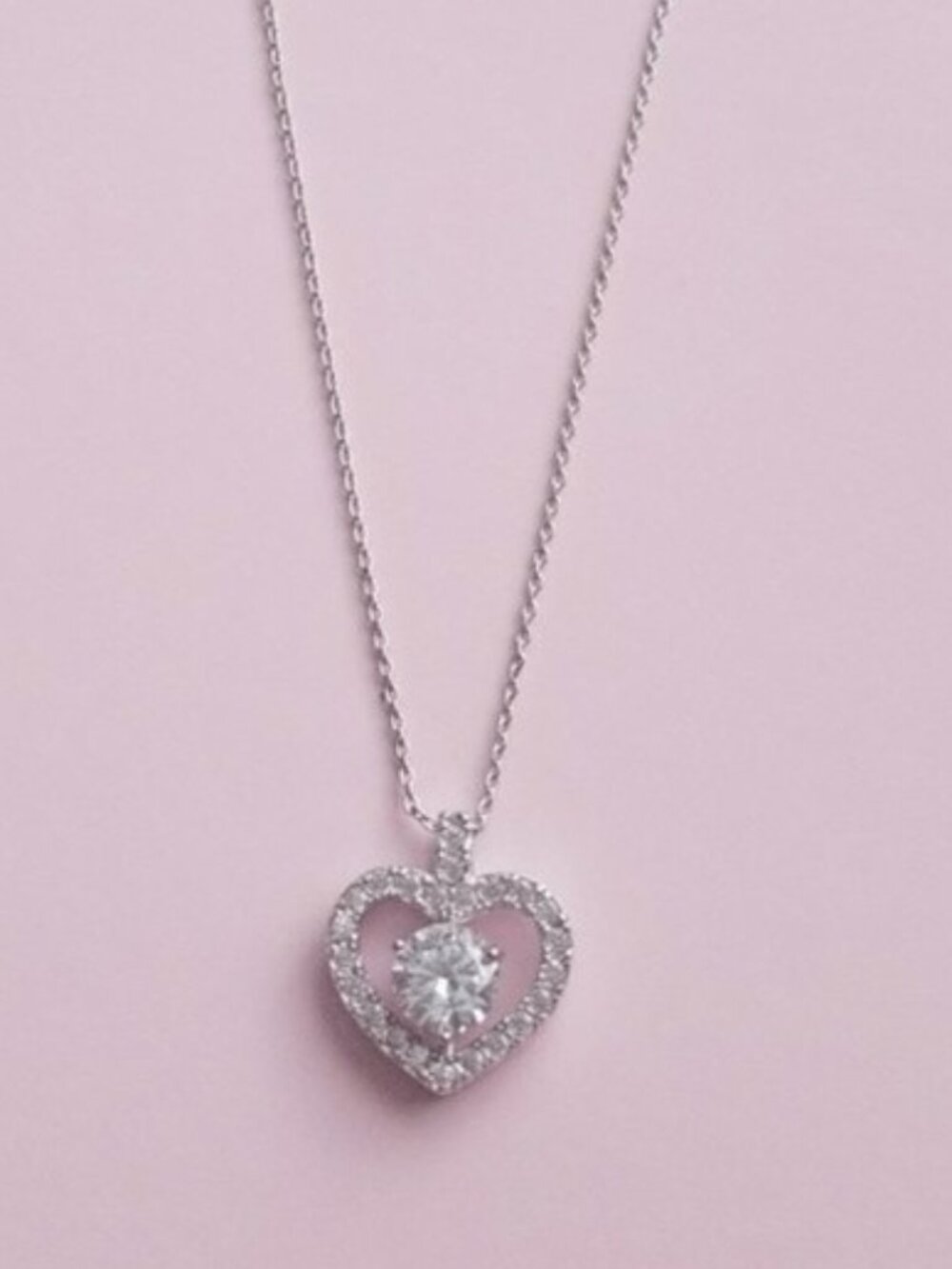 Heart Shaped Halo 1ct Round Cubic Zirconia Sliver 18in Dainty Necklace